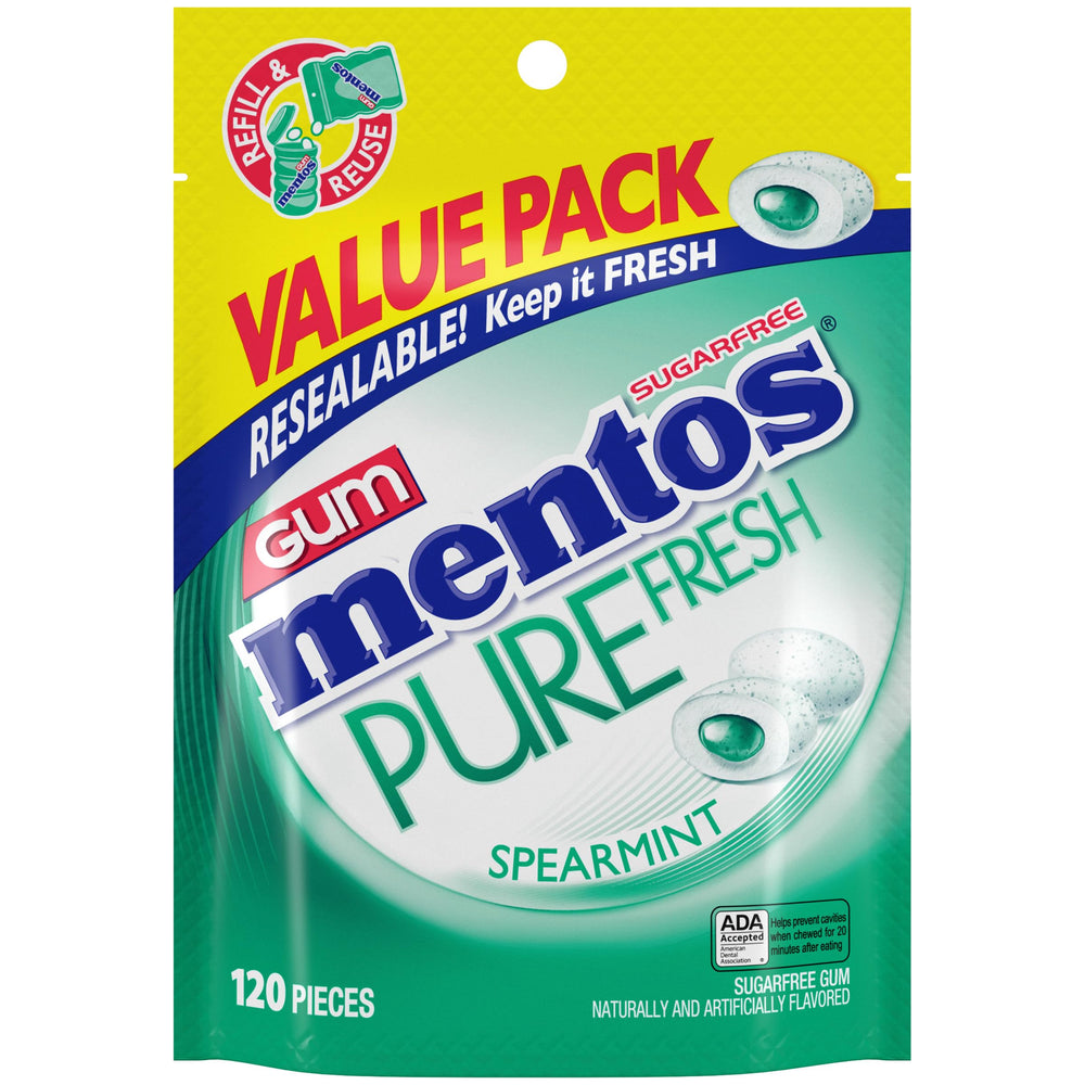 Mentos Pure Fresh bulk bag of spearmint gum for long-lasting breath.