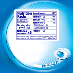 Mentos Pure Fresh gum bottle label close-up highlighting Fresh Mint flavor.