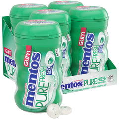 Mentos Pure Fresh Spearmint gum bottle for quick breath refreshment.