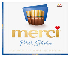 Merci blue box 250g with a premium milk chocolate assortment for gifting