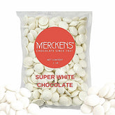 Merckens Super White chocolate wafers melt smoothly for coating in a microwave.