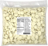 Merckens White coating wafers in a 5 lb bag for smooth candy making