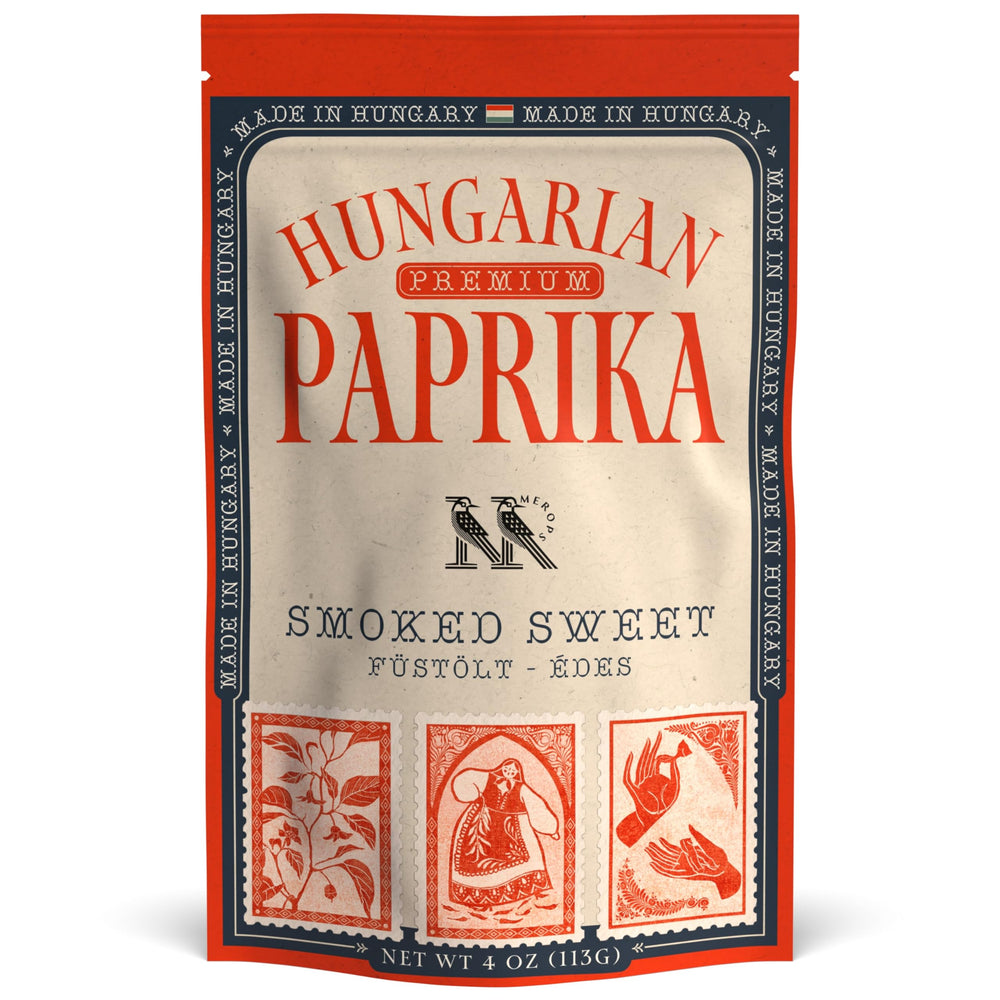 MEROPS smoked sweet paprika packaging emphasizes freshness and premium quality.