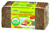 Mestemacher Organic Three Grain Bread loaf front view, ideal for everyday toasts