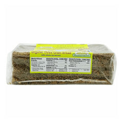 Mestemacher Organic Three Grain Bread packaging label visible, premium organic choice
