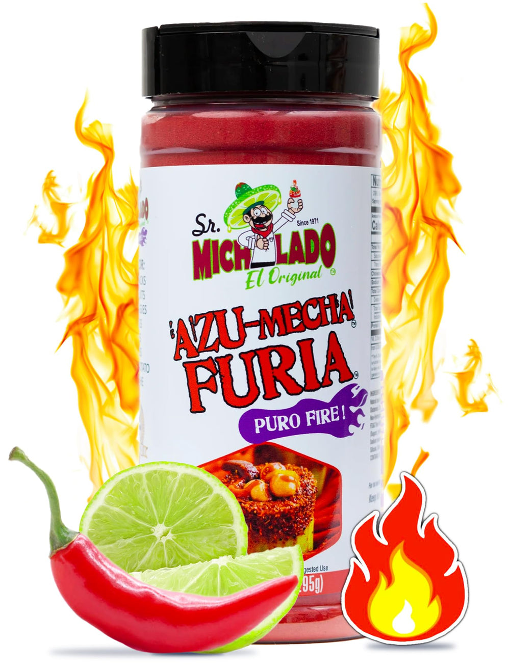 Mexgrim Fuego Powder Dust package close-up highlights bold chili lime flavor