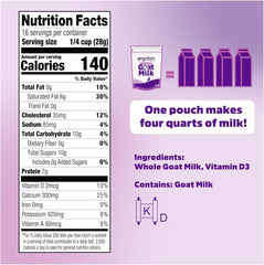 Meyenberg goat milk powder ingredients label with natural ingredients