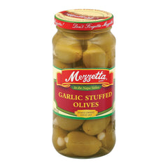 Mezzetta garlic-stuffed olives in a glass jar, perfect antipasti snack