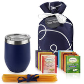 Michael Grace Gifts tea lovers gift basket with insulated mug and lid.