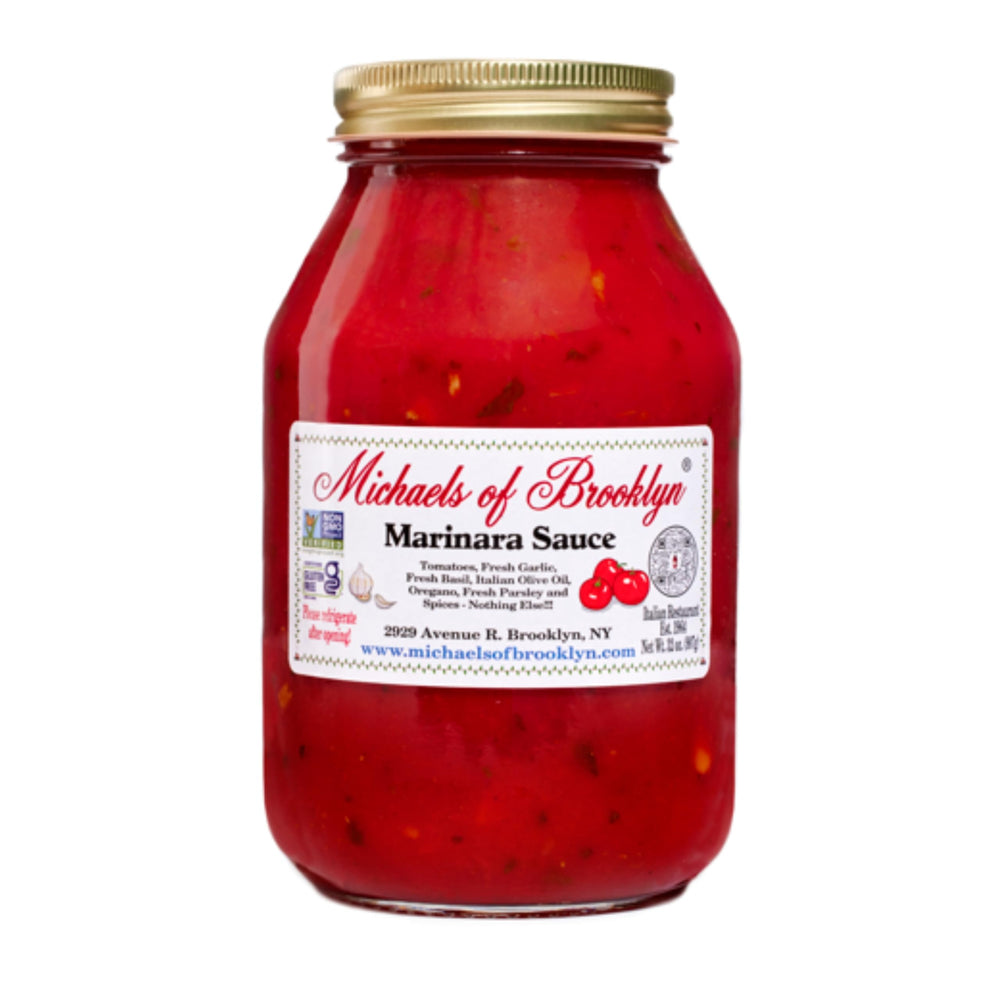 Michaels Of Brooklyn Marinara bottle front—premium sauce ready for weeknight pasta.
