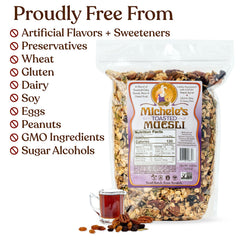 Michele's Granola toasted muesli ingredients including oats, nuts, seeds, and fruit
