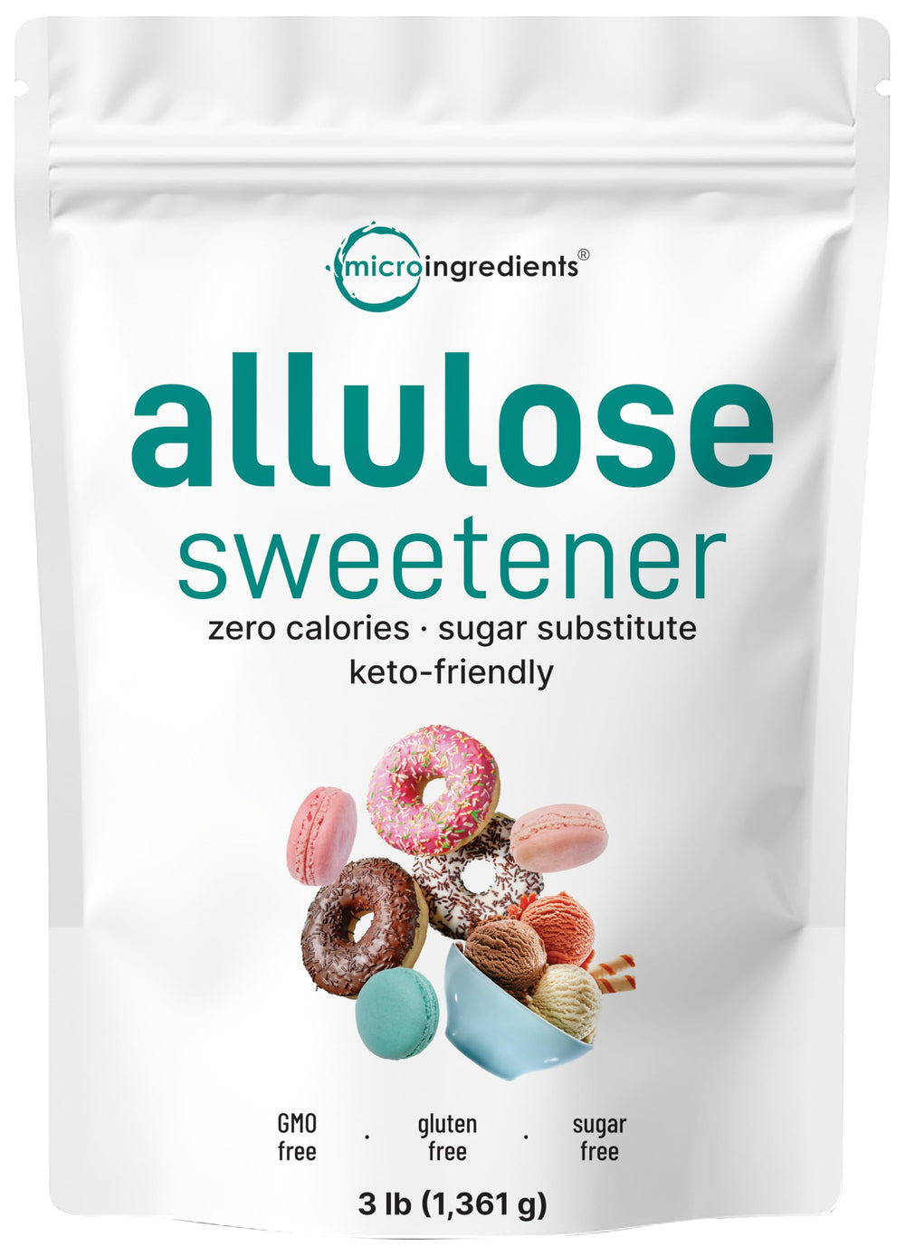 Micro Ingredients Allulose bottle pour showing zero calorie sweetness for beverages