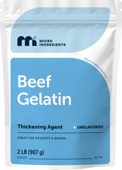 Micro Ingredients beef gelatin powder bulk pack on a kitchen counter for versatile cooking.