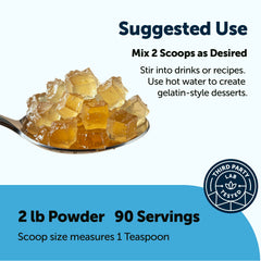 Bulk 2 lb packaging of Micro Ingredients beef gelatin highlights non-GMO and gluten-free formulas.