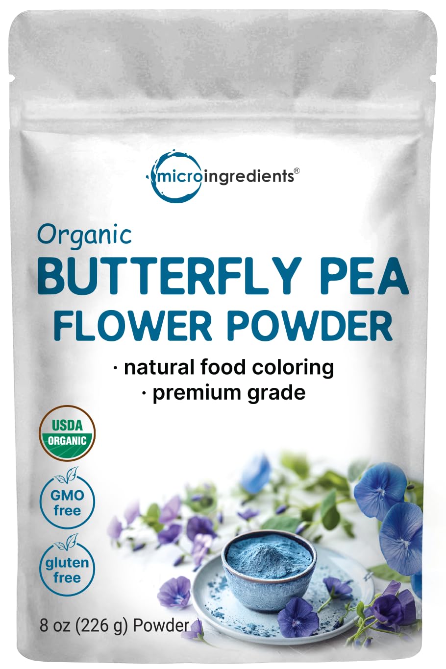 Micro Ingredients butterfly pea flower powder pouch for versatile color in drinks