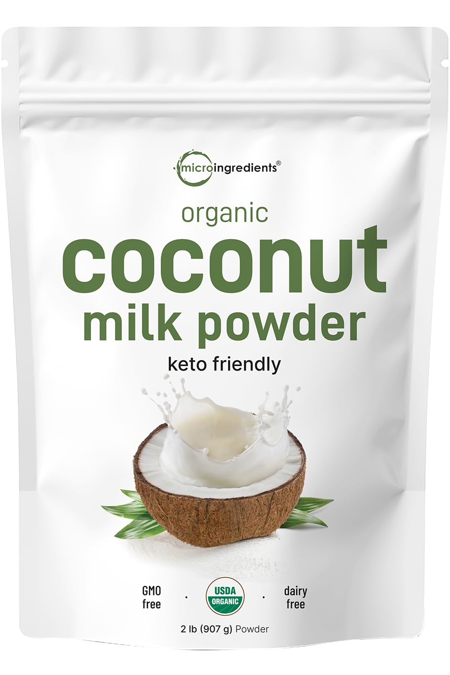 Micro Ingredients coconut milk powder bag front showing organic, non-GMO formula
