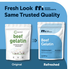 Micro Ingredients gelatin powder scoop measures a 10 g serving for easy dosing.