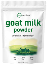 Micro Ingredients Goat Milk Powder 2 Lb pouch shows grass-fed formula for easy digestion