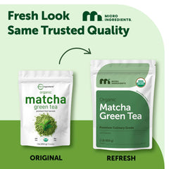 Micro Ingredients Matcha powder in bowl with whisk for creamy latte.