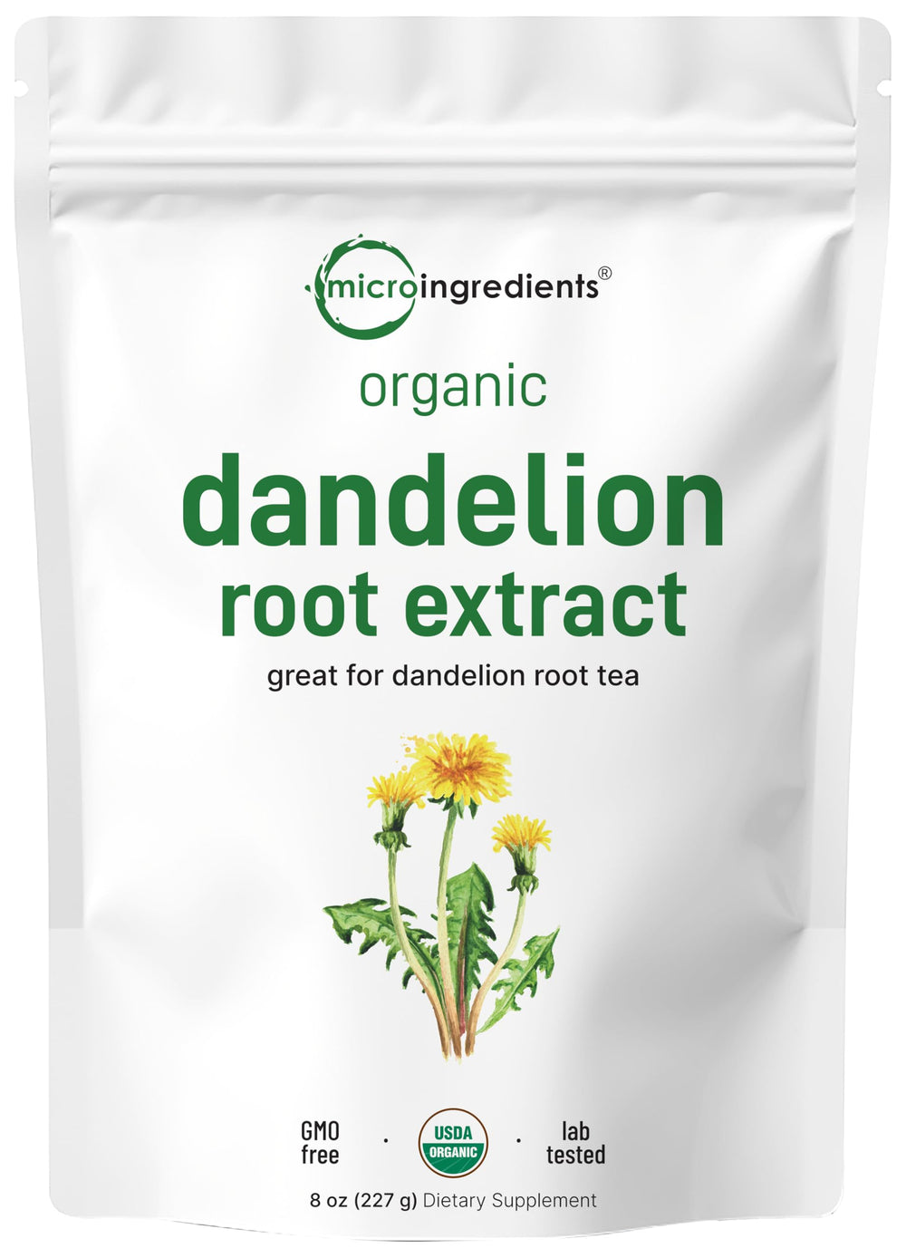 Micro Ingredients Organic Dandelion Root Tea Powder bottle for a caffeine-free daily routine.