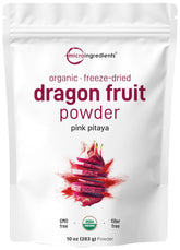 Micro Ingredients Organic Dragon Fruit Powder 10oz packaging ideal for smoothies and beverages.