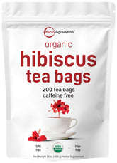 Micro Ingredients Organic hibiscus tea bags in a 200-count box, caffeine-free.