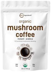 Micro Ingredients organic mushroom coffee powder jar with scoop for a smooth brew