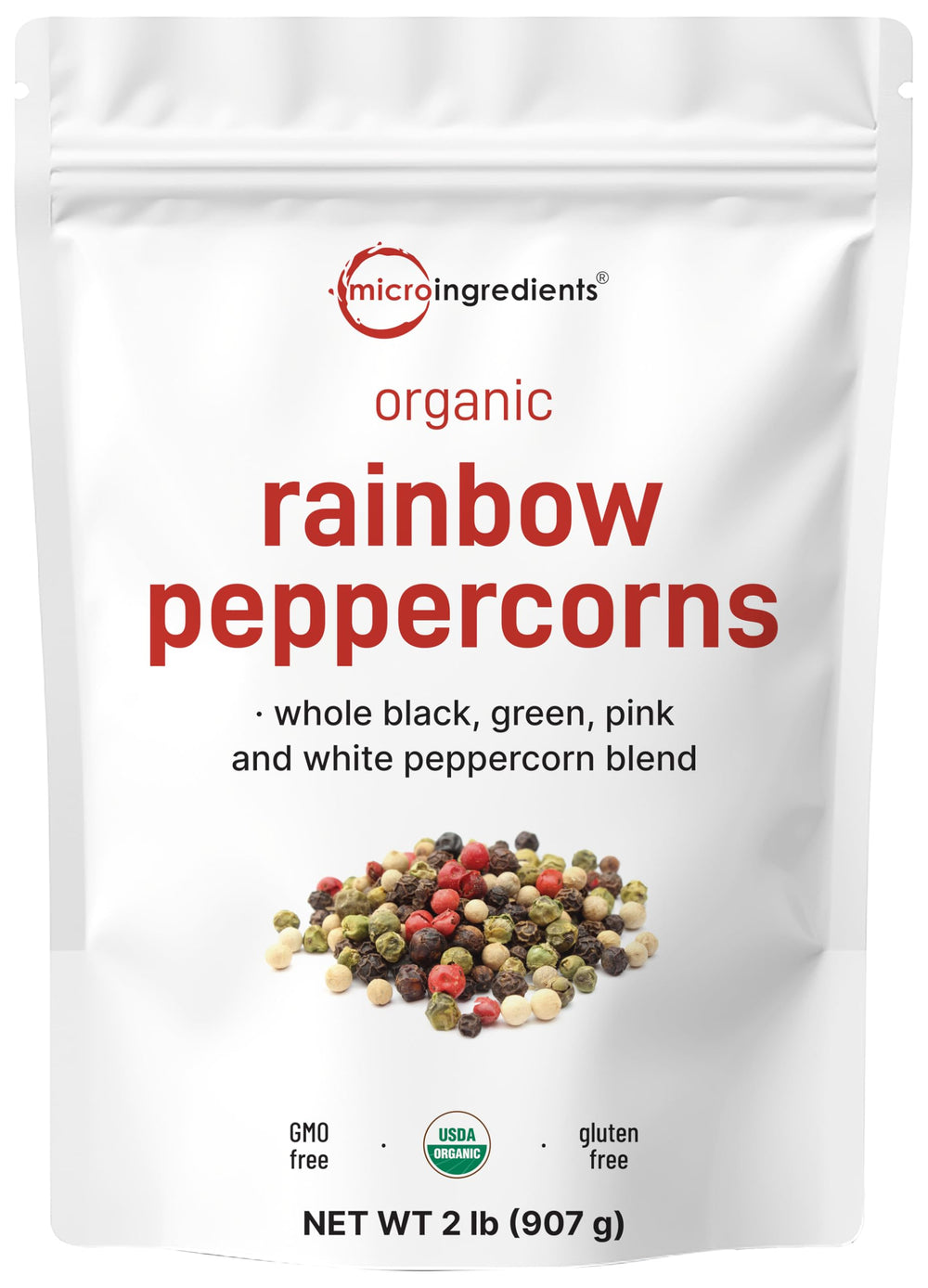 Micro Ingredients rainbow peppercorns bulk 2lb for grinder refills and seasoning.