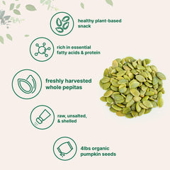 Organic pumpkin seeds perfect topping for breads and desserts.