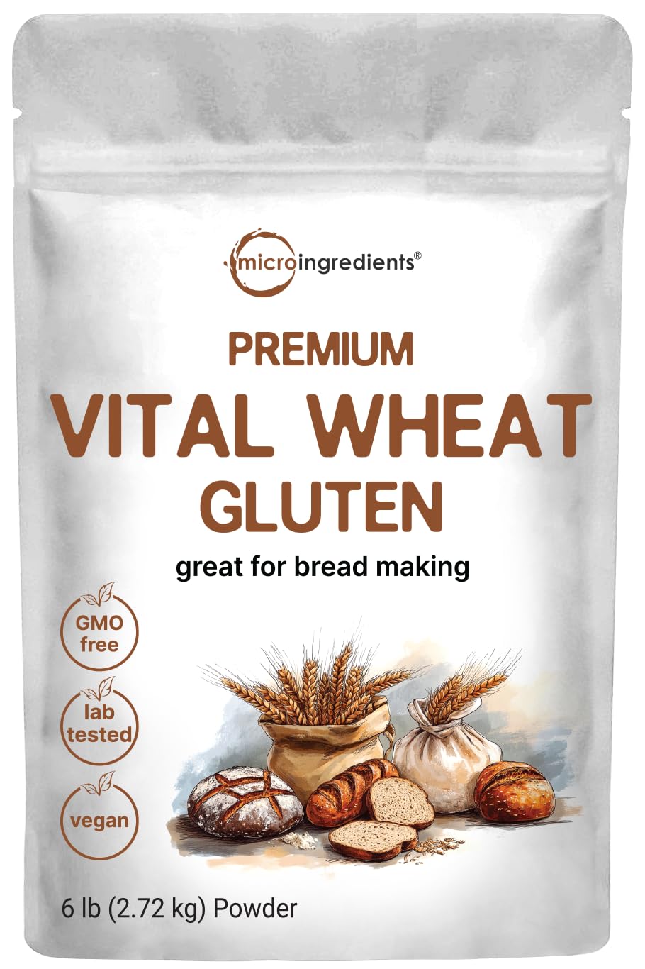 Micro Ingredients Vital Wheat Gluten 6lb pack for stronger dough and better loaf texture.