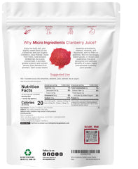 Micro Ingredients wild cranberry source label highlighting US-grown organic quality