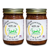 Midwest Fresh Bacon Jam jar closeup, glossy onion marmalade perfect as a burger topping.
