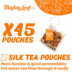 Steeping Mighty Leaf chamomile citrus releases citrus and floral aroma in a warm cup.