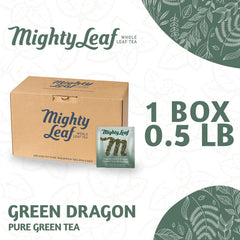Mighty Leaf Green Dragon Tea silk silken pouches enabling full-leaf infusion.