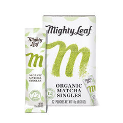 Mighty Leaf Matcha green tea packets for quick, convenient single-serve brewing.