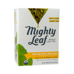 Mighty Leaf Mint Mélange tea bags ready for a soothing, caffeine-free infusion