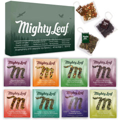 Mighty Leaf organic tea sampler box with silken bags, ideal for gifting.