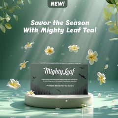 Mighty Leaf silken pyramid bags closeup, highlighting premium flavor release.