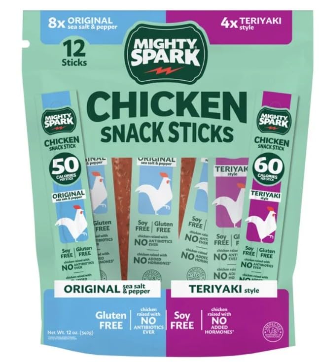 Mighty Spark Teriyaki Chicken Stick with Original Sea Salt & Pepper for on-the-go snacking