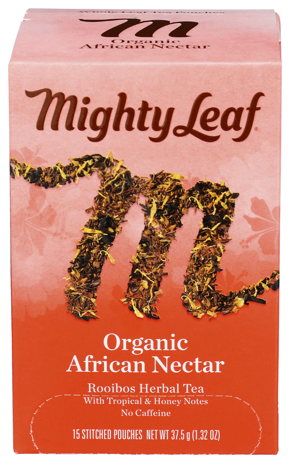 Mighty Leaf African Nectar tea bags in a box, caffeine-free rooibos blend.
