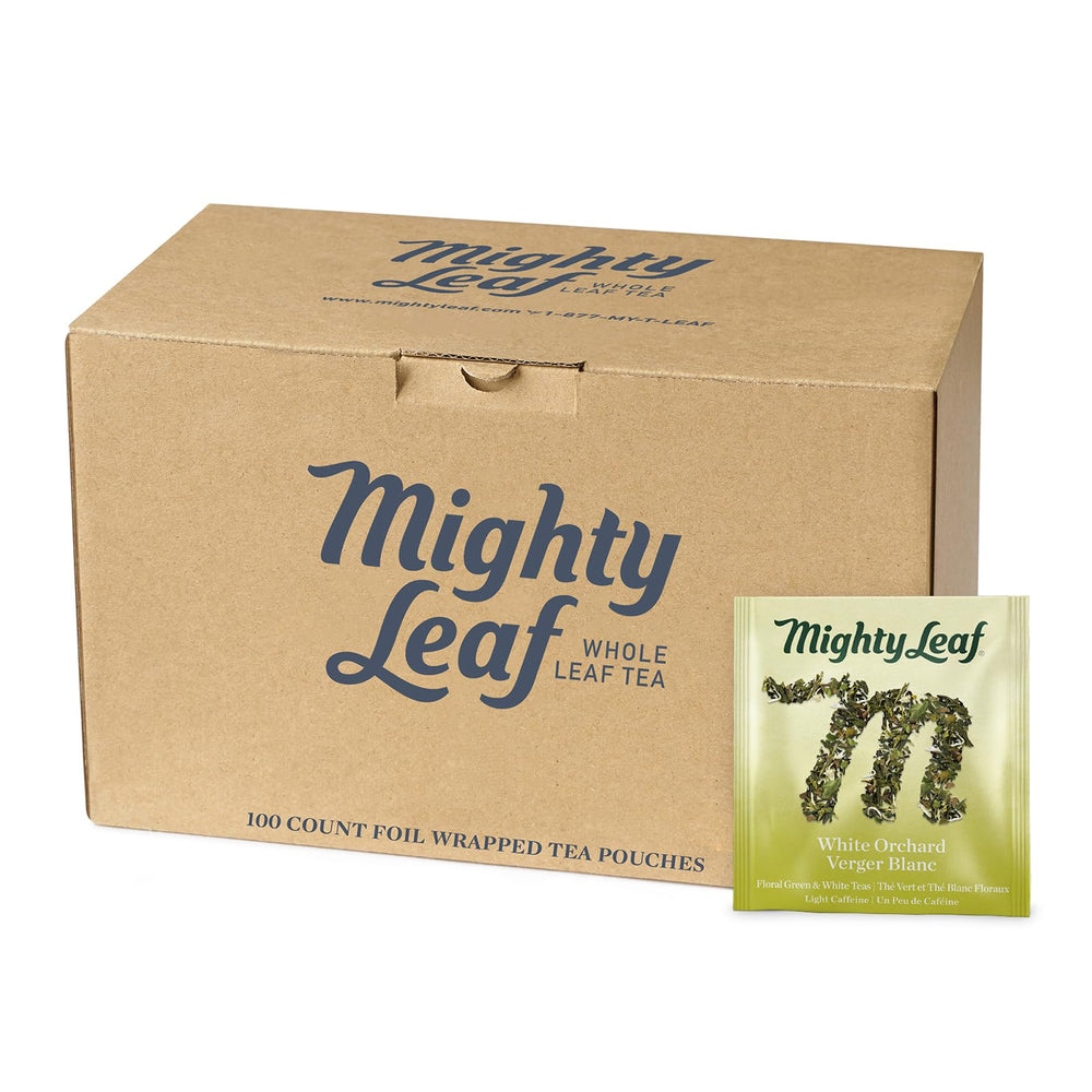 Mighty Leaf White Orchard tea bags ready to steep for a smooth cup