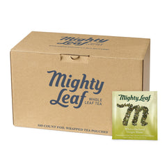 Mighty Leaf White Orchard tea bags ready to steep for a smooth cup
