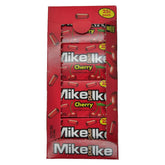 Mike and Ike Cherry Chewy Candies box front with 24-count case, shareable packaging.