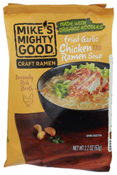 Mike's Mighty Good Organic Fried Garlic Chicken Ramen bowl with inviting aroma for cozy meals