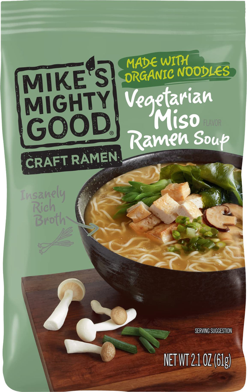 Mike's Mighty Good steam-bowl of vegetarian miso soup with rich aroma.