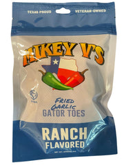 Mikey V's Ranch Gator Toes bag front highlighting bold garlic flavor.