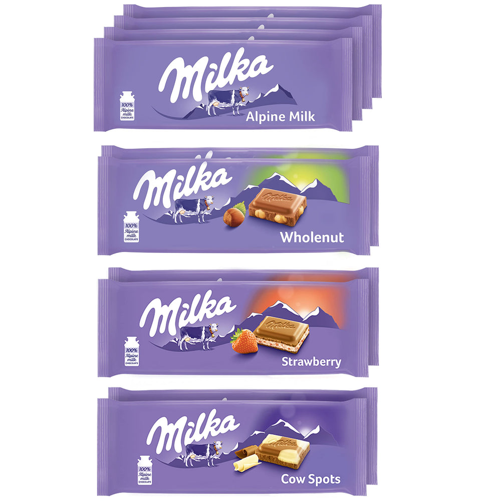 Milka Alpine Milk chocolate bar close-up, smooth melt for everyday indulgence.