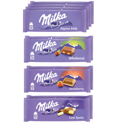 Milka Alpine Milk chocolate bar close-up, smooth melt for everyday indulgence.