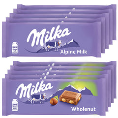 Milka Alpine Milk Chocolate bars on shelf, ideal for gifting and sharing.