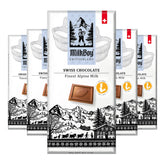 MilkBoy Swiss Chocolates Alpine Milk Bar Pack 5 cover highlights premium, smooth Swiss chocolate